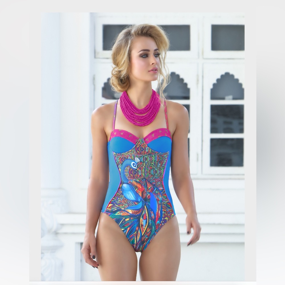Blumoss NWT one piece bathing suit zenana blue peacock 🦚 size large